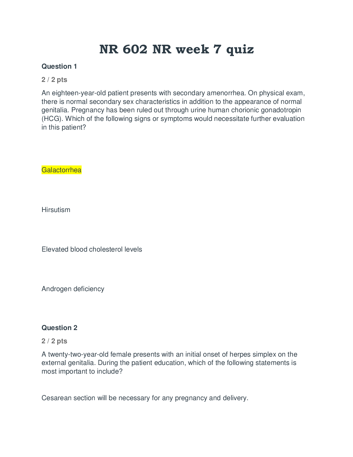 Preview image of NR 602 NR week 7 quiz document